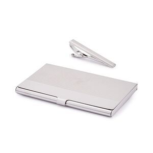 the Gift Mens Tie Bar Set Coin Card Case Wallet, Grey, NWT